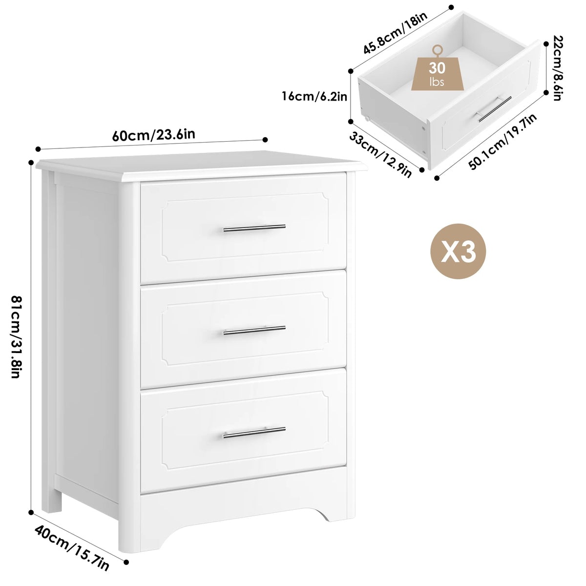 White 3 Drawer Dresser X491990