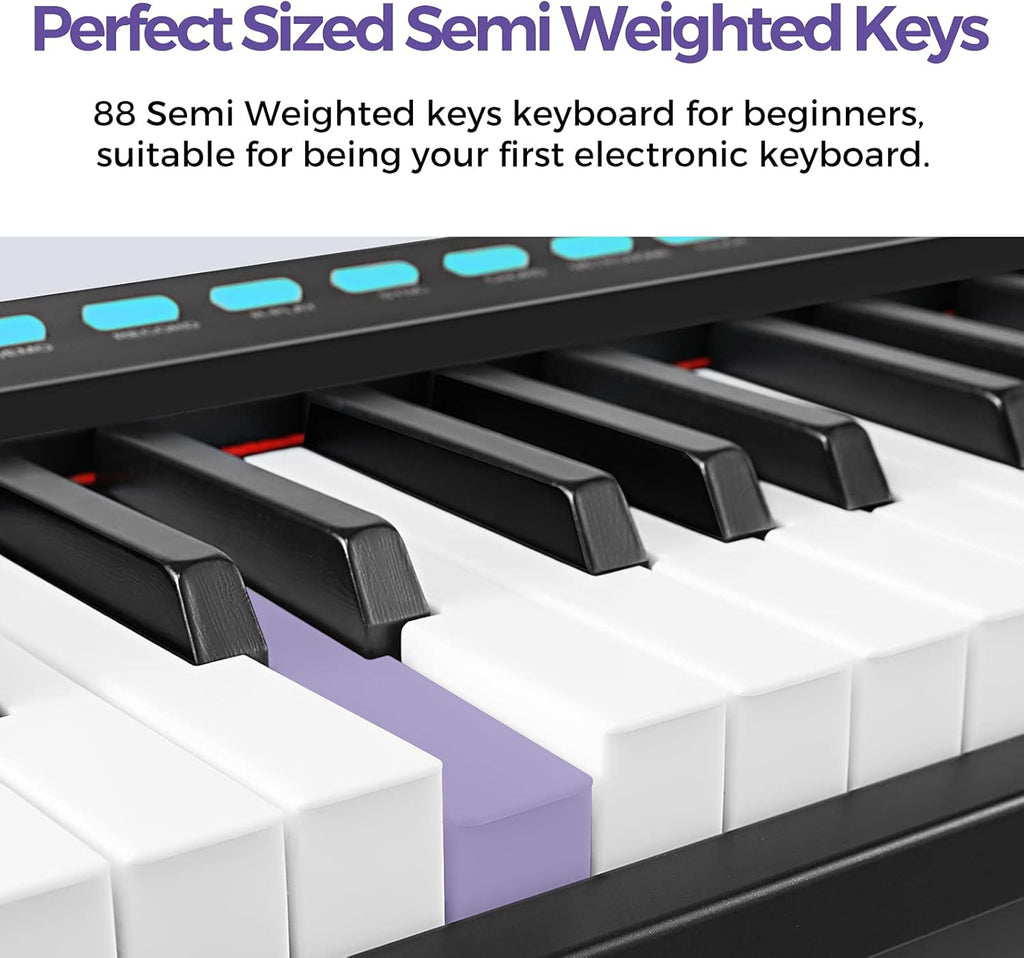 88-Key Semi-Weighted Electronic Keyboard Piano with X-Stand, Sustain Pedal, Power Supply, Carrying Case I2929