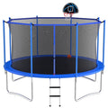 10 Feet Blue Outdoor Trampoline with Basketball Hoop and Safety Enclosure S6556