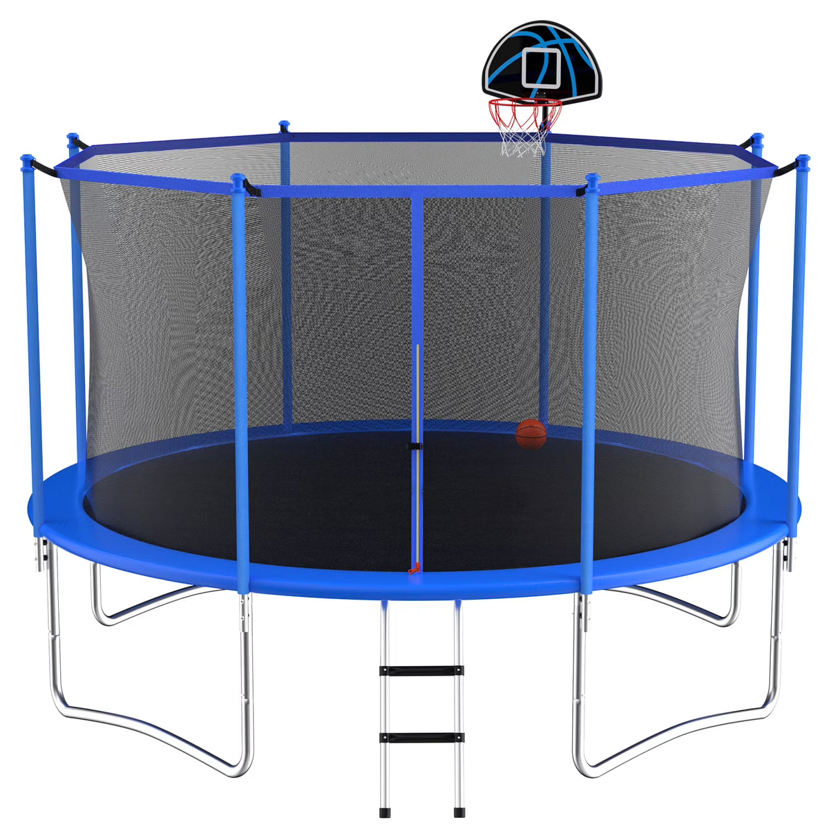 10 Feet Blue Outdoor Trampoline with Basketball Hoop and Safety Enclosure S6556