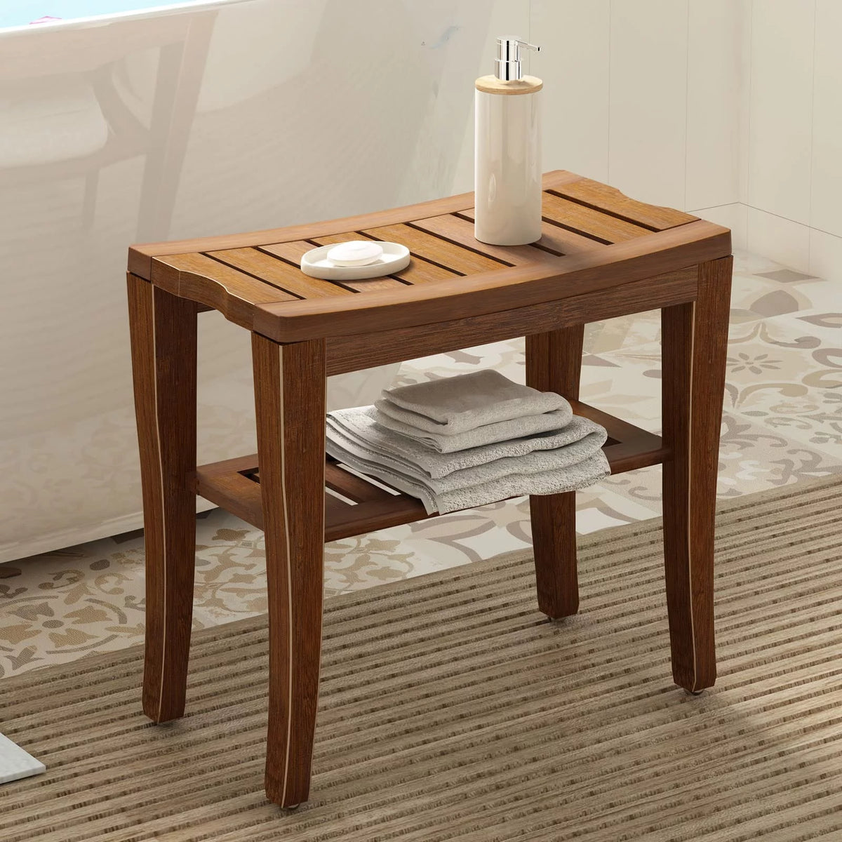 18.5" Bamboo Shower Bench with Storage Shelf J233086