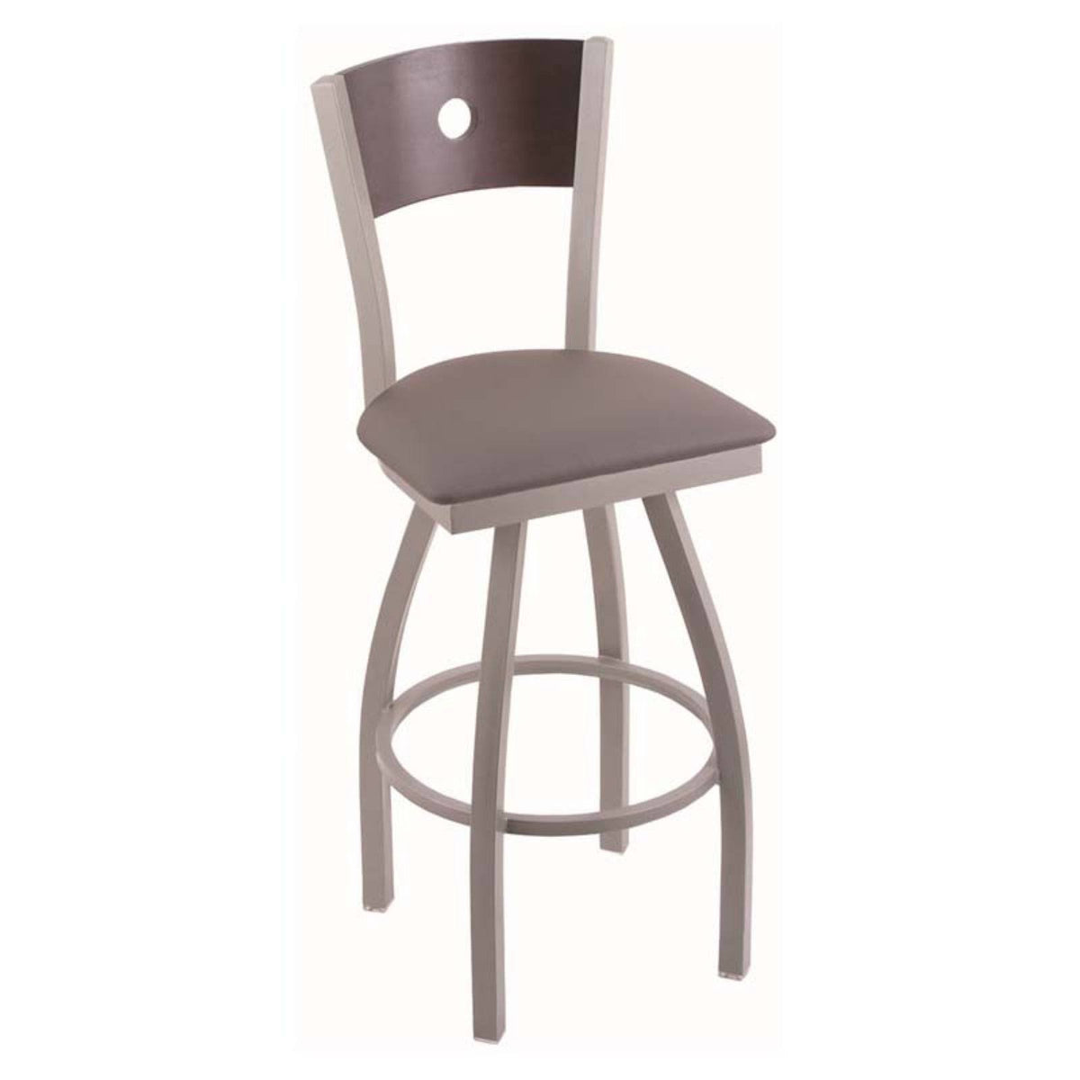 Counter Stool with Stainless Finish, Medium Grey Seat, Medium Maple Back A3901