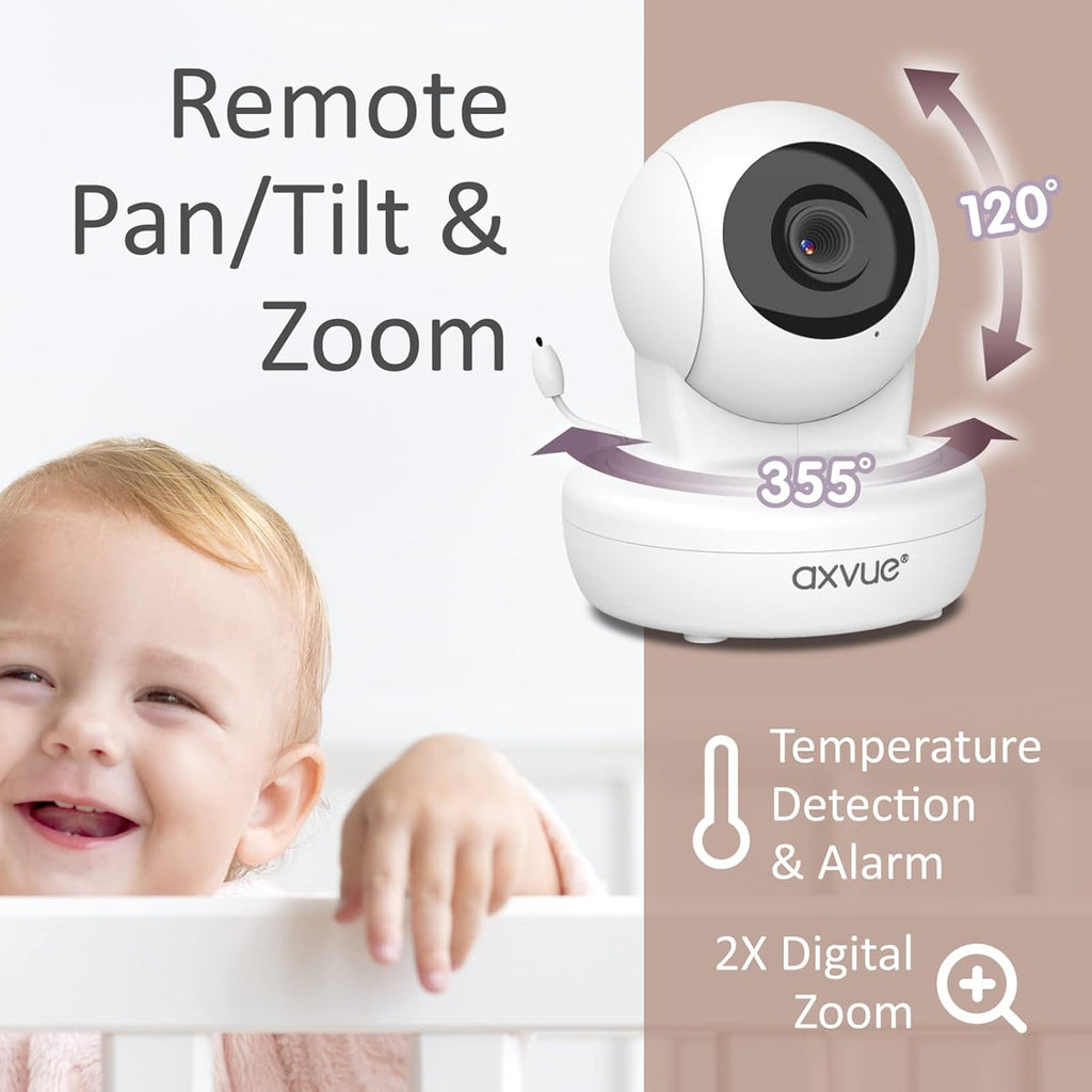 Baby Monitor with Remote Pan-Tilt-Zoom Camera, 4.3” Screen, Night Vision, Talk Back, Room Temperature, Lullabies, 1000ft Range V190329