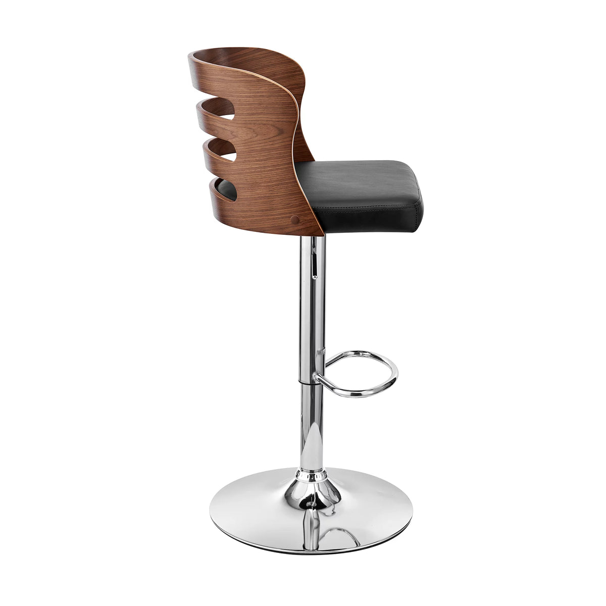 Black Faux Leather and Walnut Wood Adjustable Swivel Bar Stool L33551