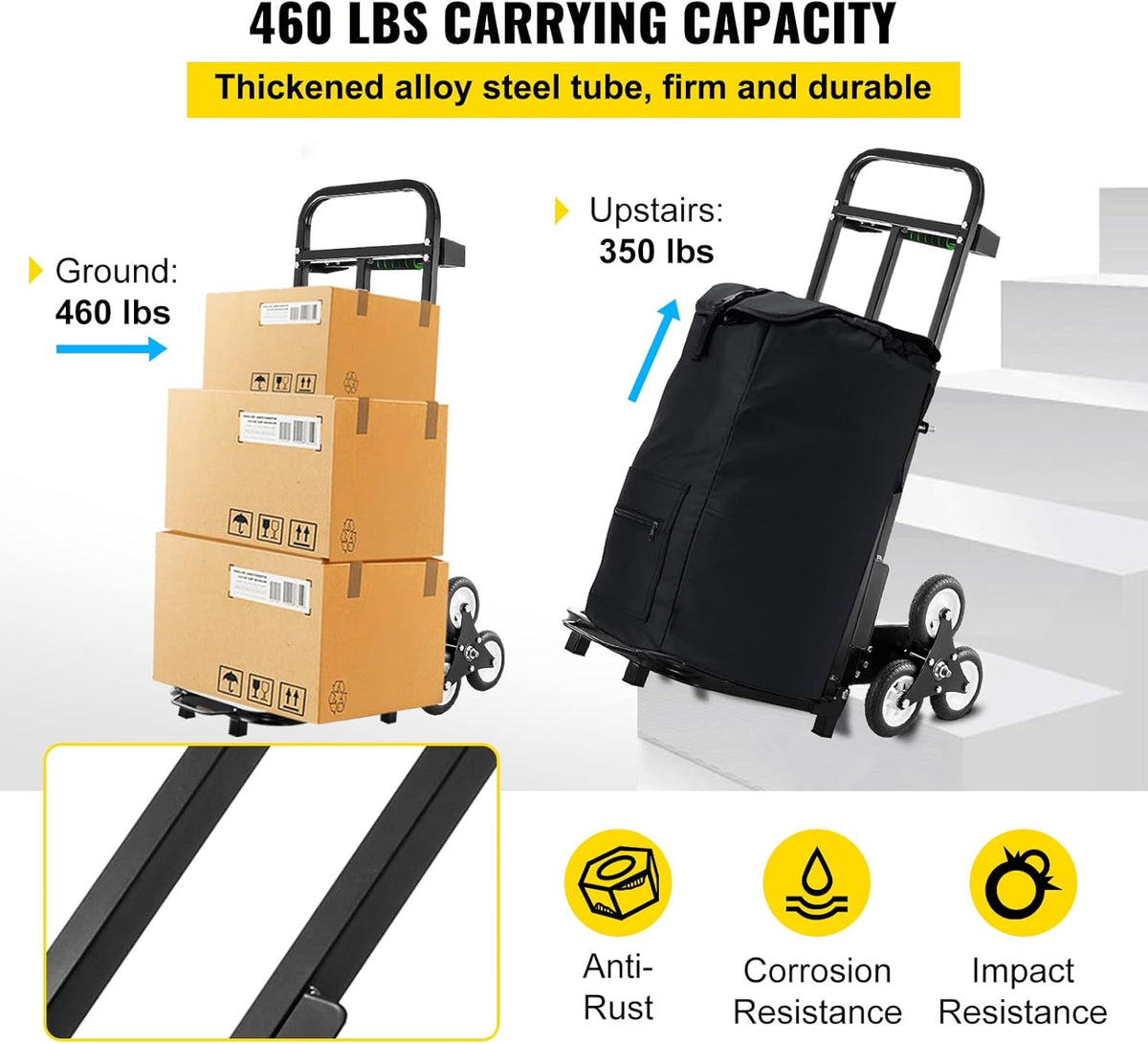 Stair Climbing Cart 420lbs Capacity Hand Truck with Adjustable Handle Q61751