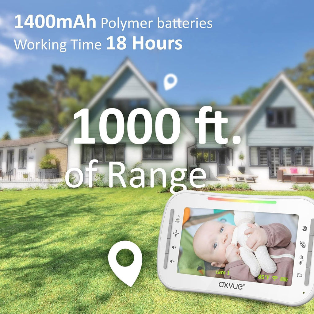 Baby Monitor with Remote Pan-Tilt-Zoom Camera, 4.3” Screen, Night Vision, Talk Back, Room Temperature, Lullabies, 1000ft Range V190329