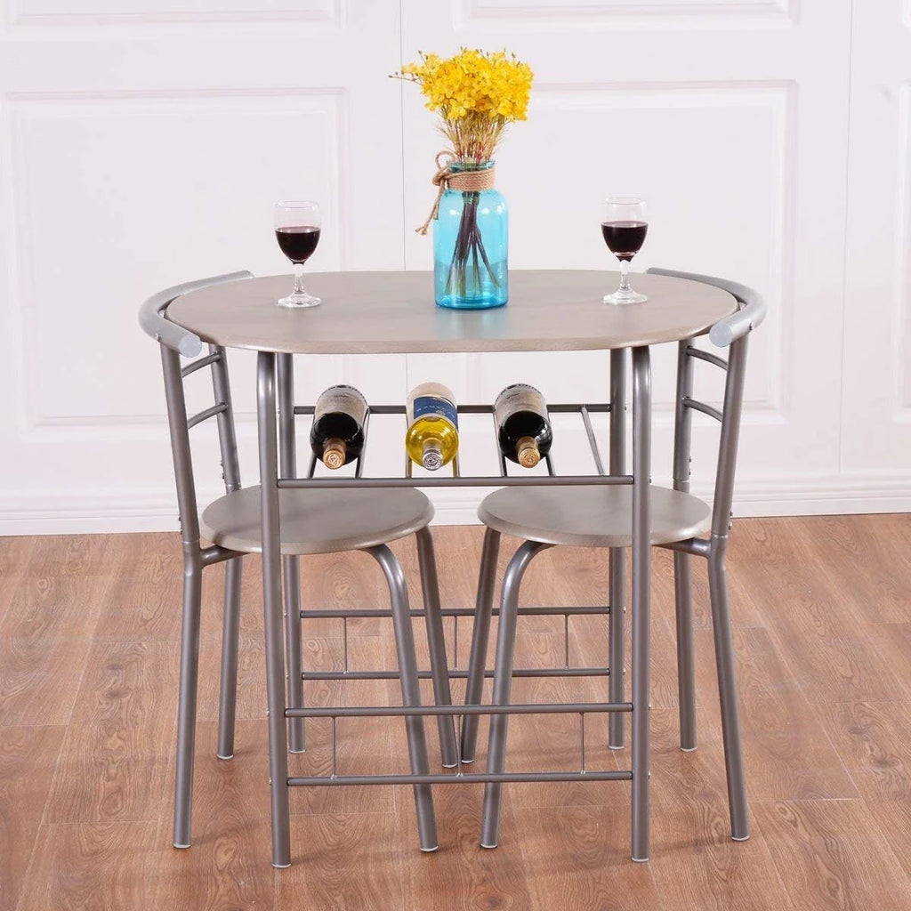 3 Piece Dining Table & Chair Set with Wine Rack and Storage Shelf X8014