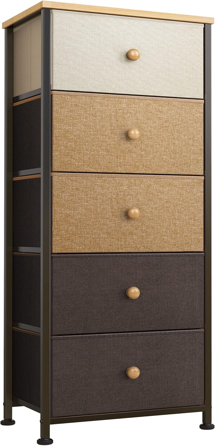 5 Drawer Tall Dresser with Fabric Bins J339766