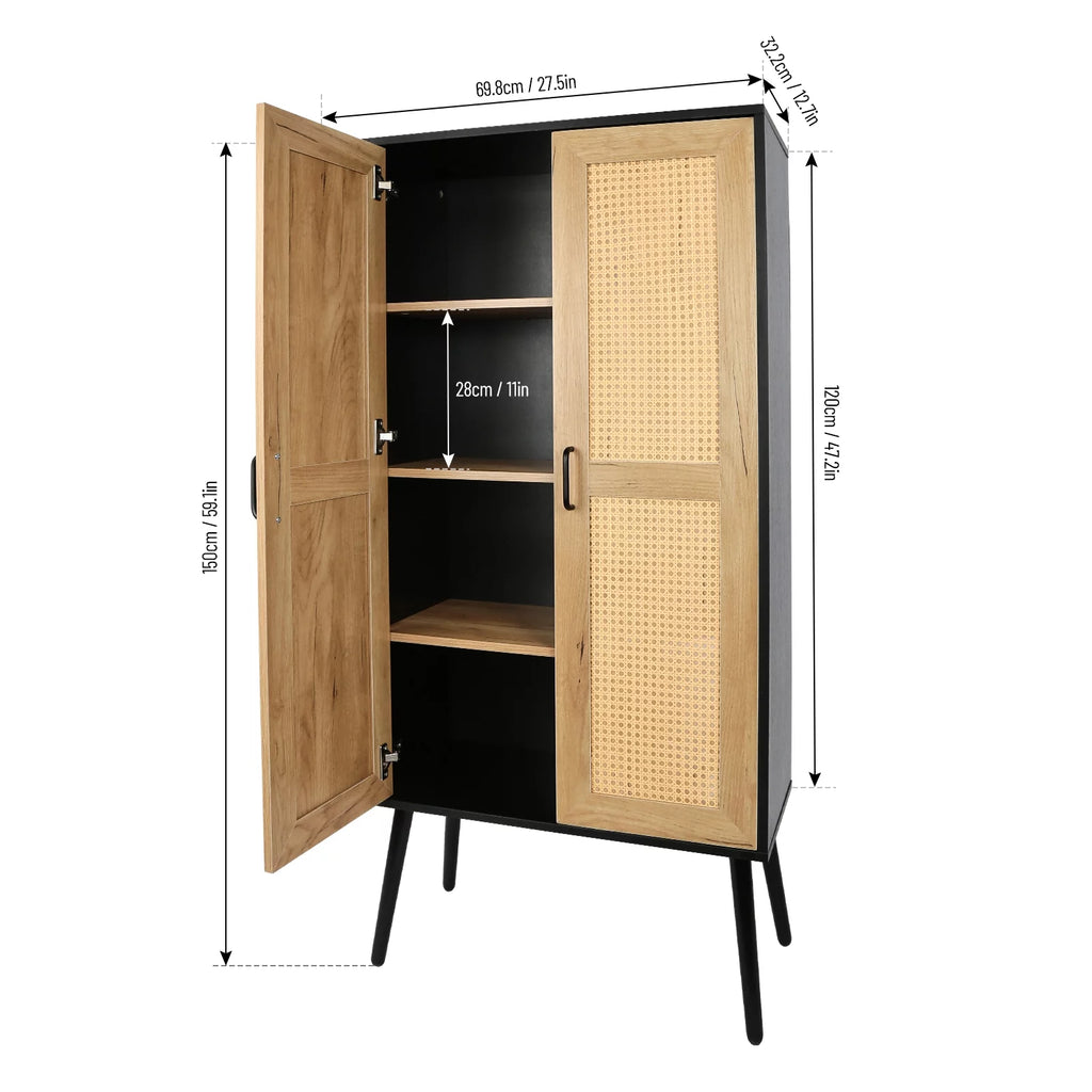 59'' Tall Rustic Storage Cabinet with Shelf Rattan V224
