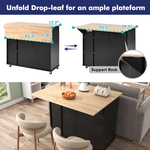 Rolling Kitchen Island with Storage and Drop Leaf C616892