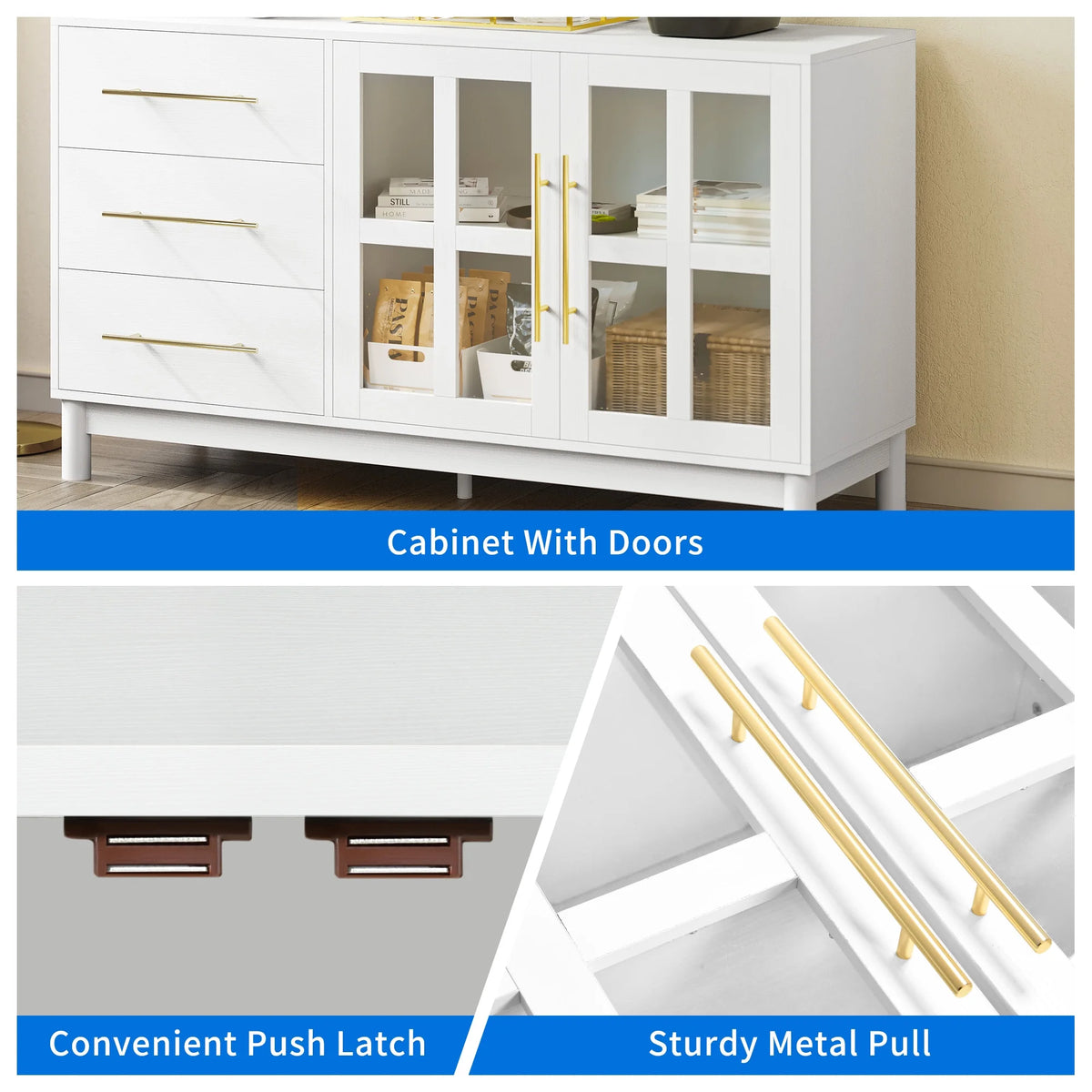 White Buffet Sideboard with 3 Drawers & 2 Door X9264