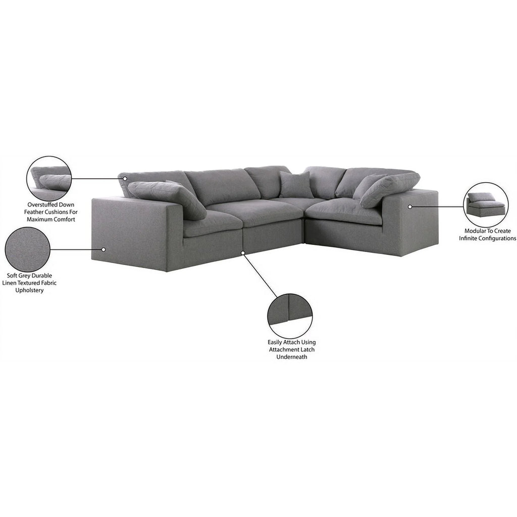 Gray Linen Fabric Modular Sectional H4816
