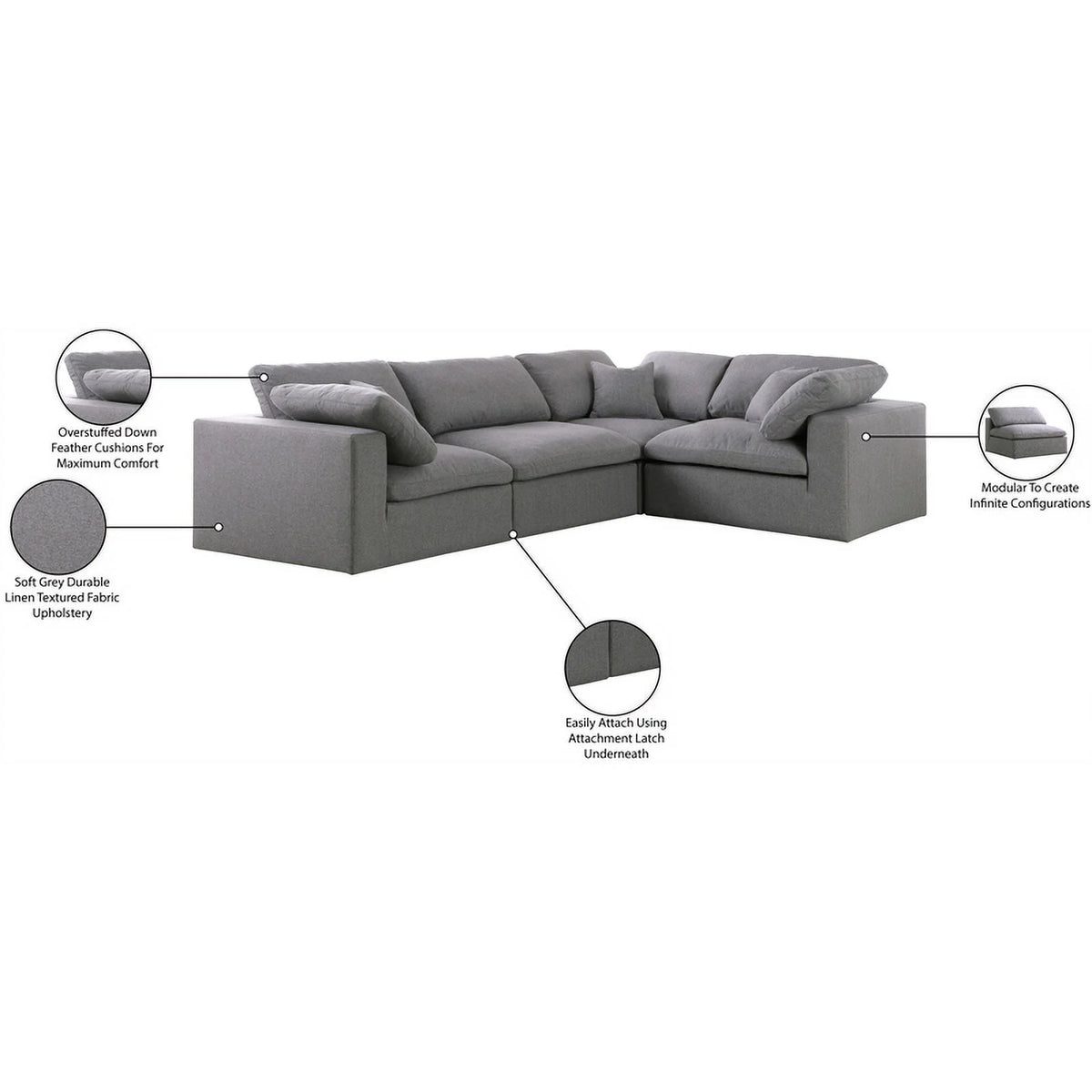 Gray Linen Fabric Modular Sectional H4816
