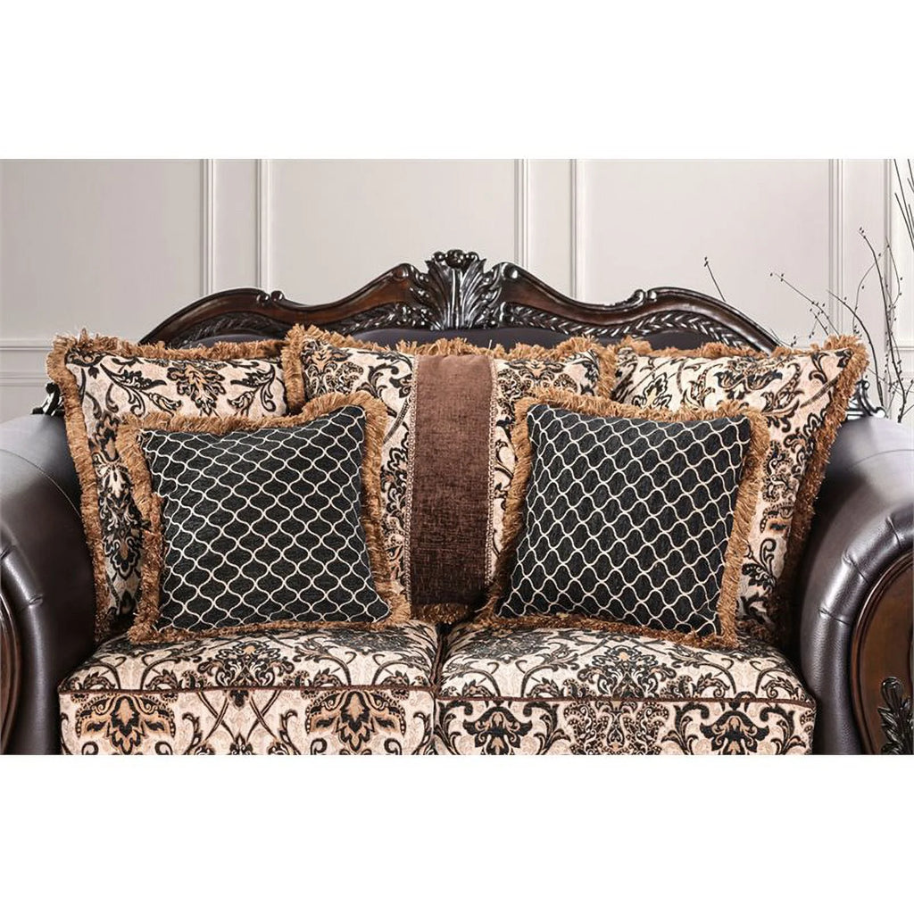 Brown Faux Leather Cushioned Loveseat U8313