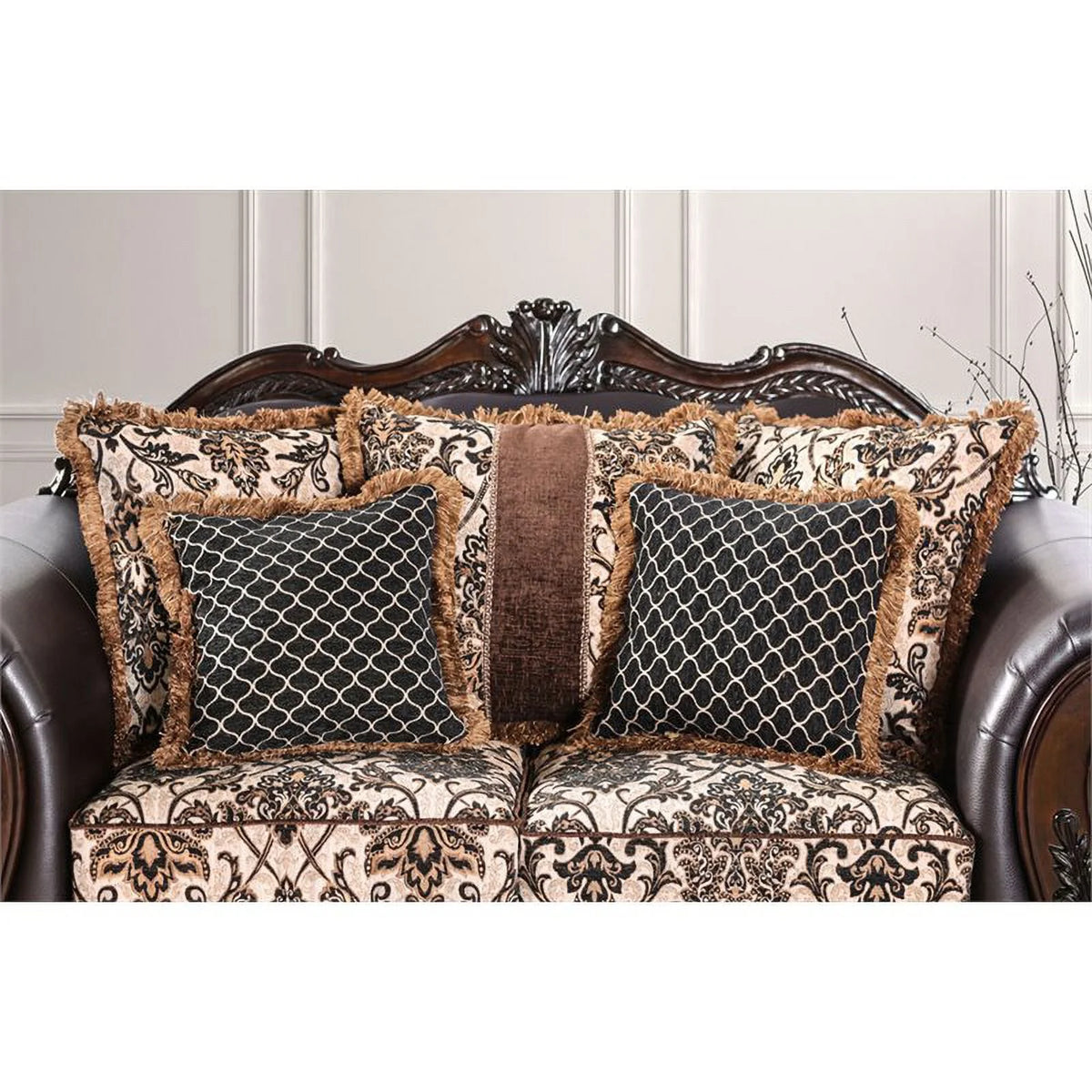 Brown Faux Leather Cushioned Loveseat U8313