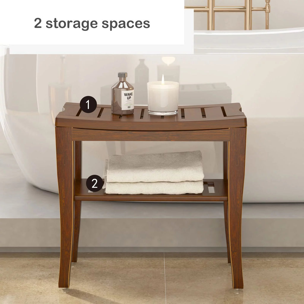 18.5" Bamboo Shower Bench with Storage Shelf J233086