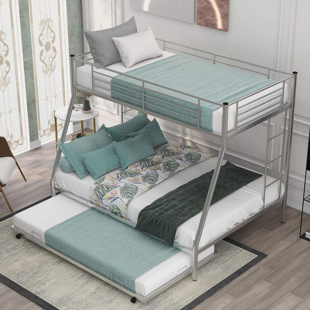 Black Twin Over Twin Metal Bunk Bed with Trundle L5215