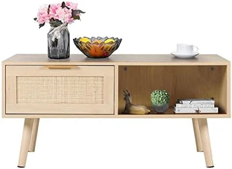 Small Rectangle Coffee Table with Rattan Drawer P1873