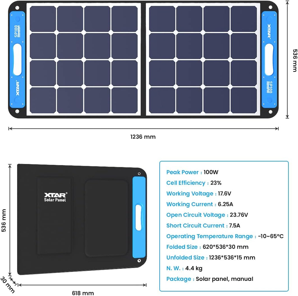 2 Pack 100w Portable Solar Panel with Independent Charger 8mm Splitter X7030