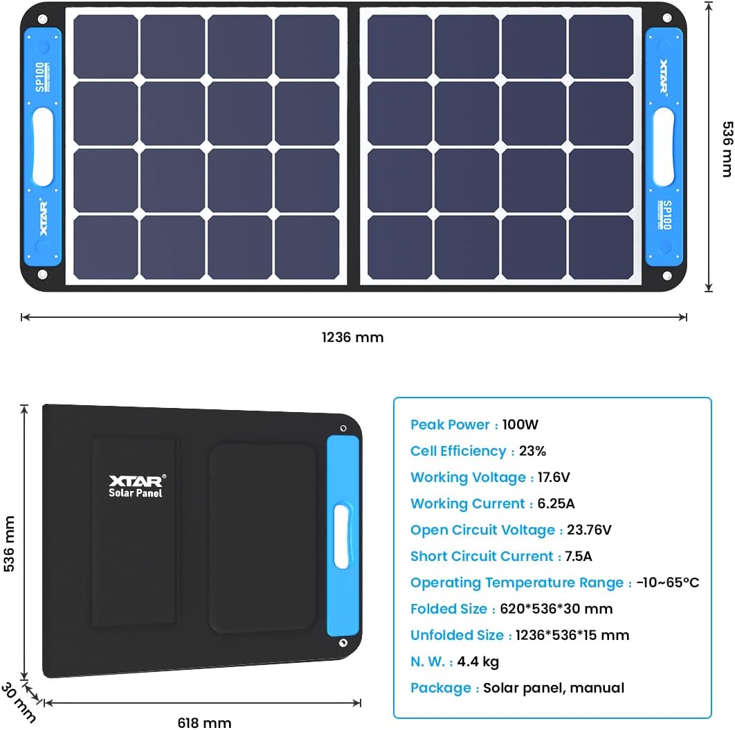 2 Pack 100w Portable Solar Panel with Independent Charger 8mm Splitter X7030