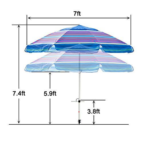 7 Feet Beach Umbrella with Sand Anchor and Carry Bag T39385