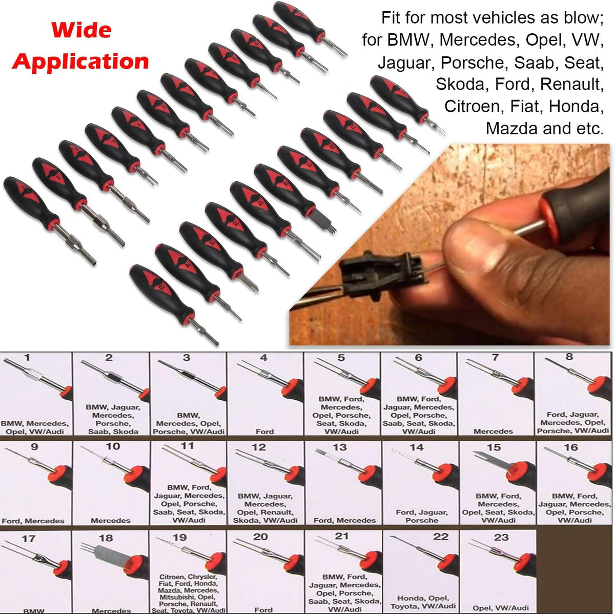 23-Piece Terminal Release Tools Set Electrical Connector Removal Kit Y355