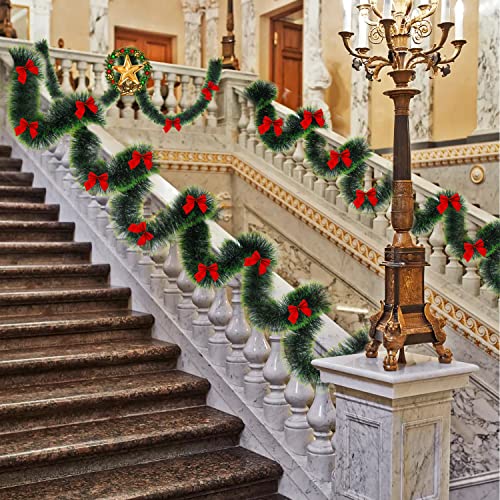 33FT Artificial Pine Christmas Garland with 24Pcs Red Bows F397