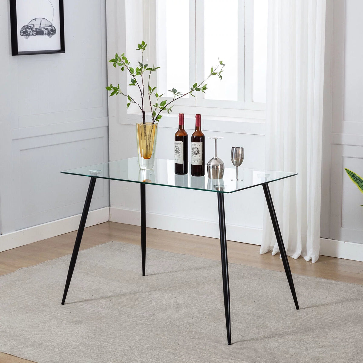 Tempered Glass Dining Table with Black Metal Legs O6770
