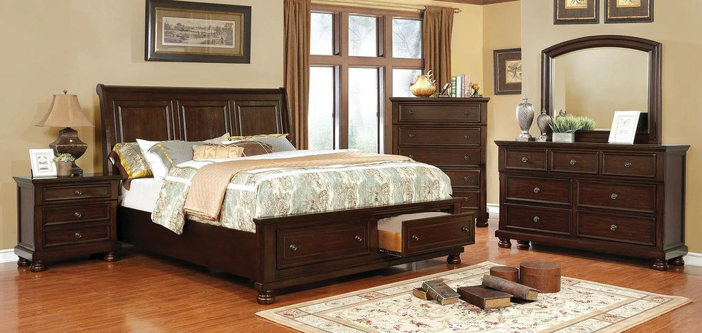 Brown Cherry Solid Wood 3pcs Bedroom Set S535321