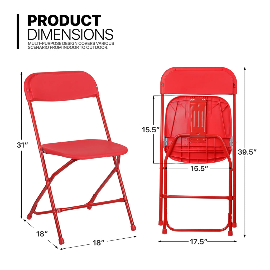 11 Pieces 4.5 Ft White Foldable Plastic Table and 10 Red Chair Set N11200