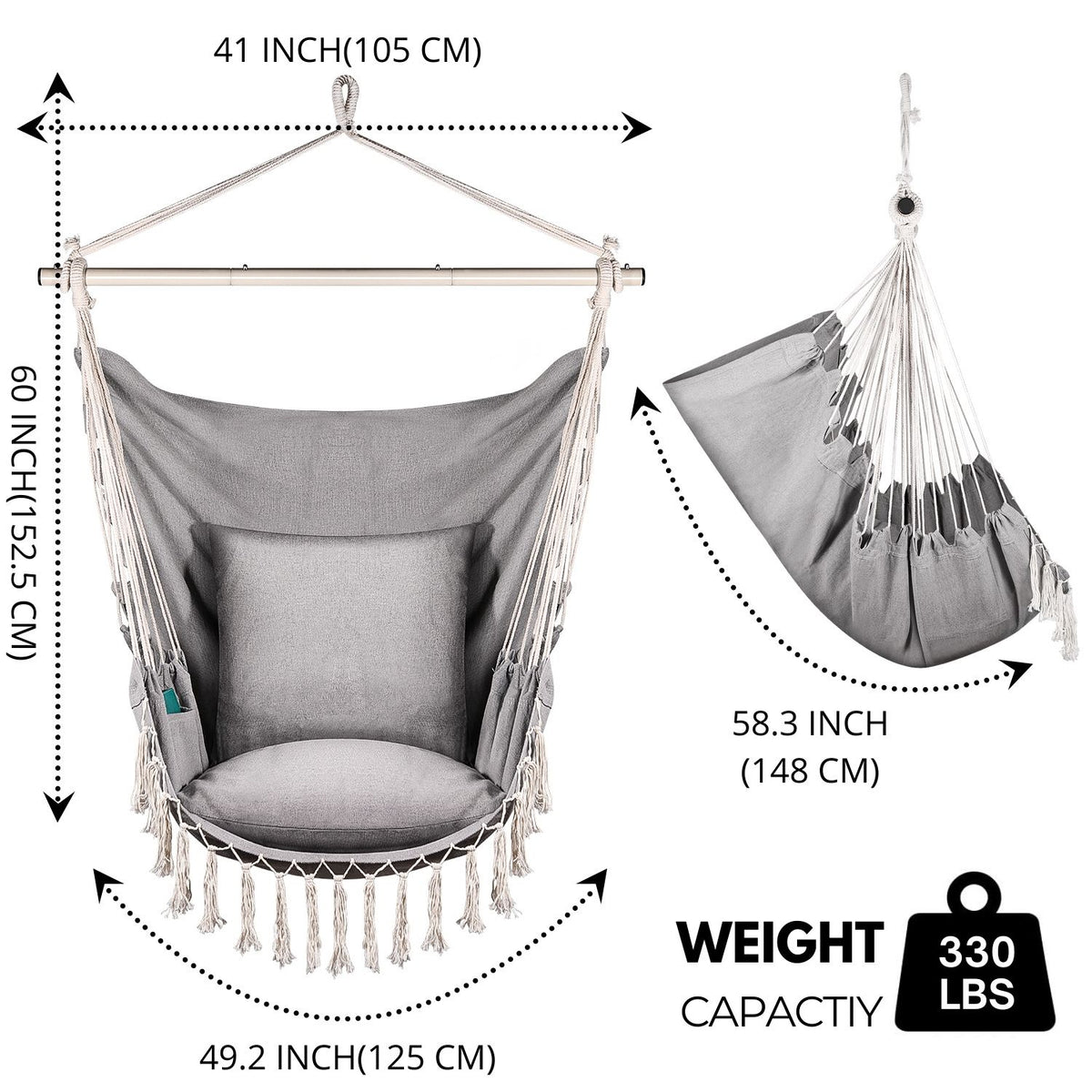 Cotton Weave Hammock Chair with Wood Spreader Bar G46448