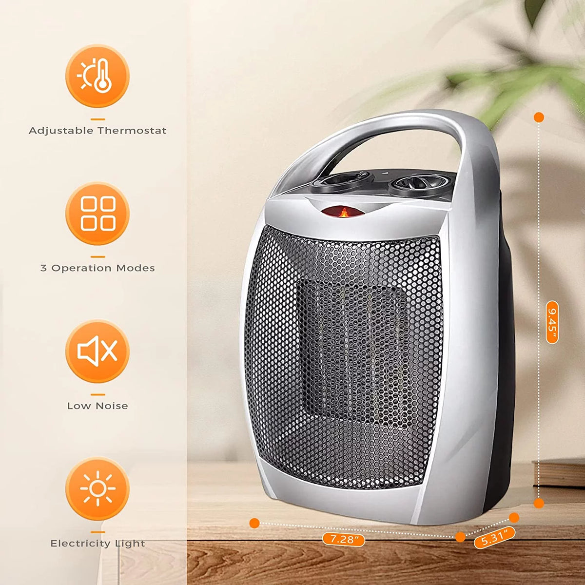 1500W Ceramic Portable Space Heater with Thermostat I366