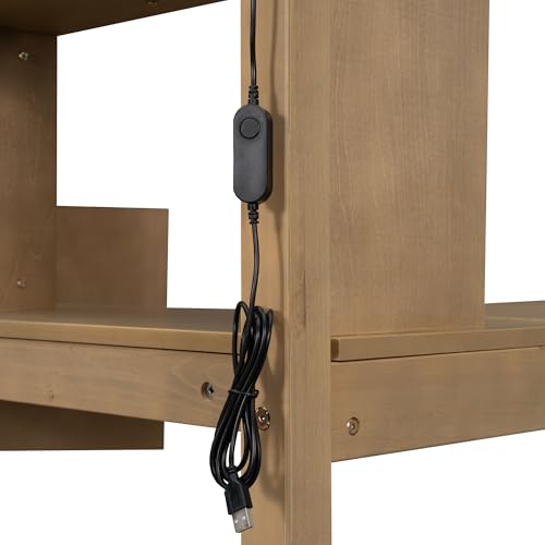 Twin Size Wood Loft Bed with Desk and Storage M4252
